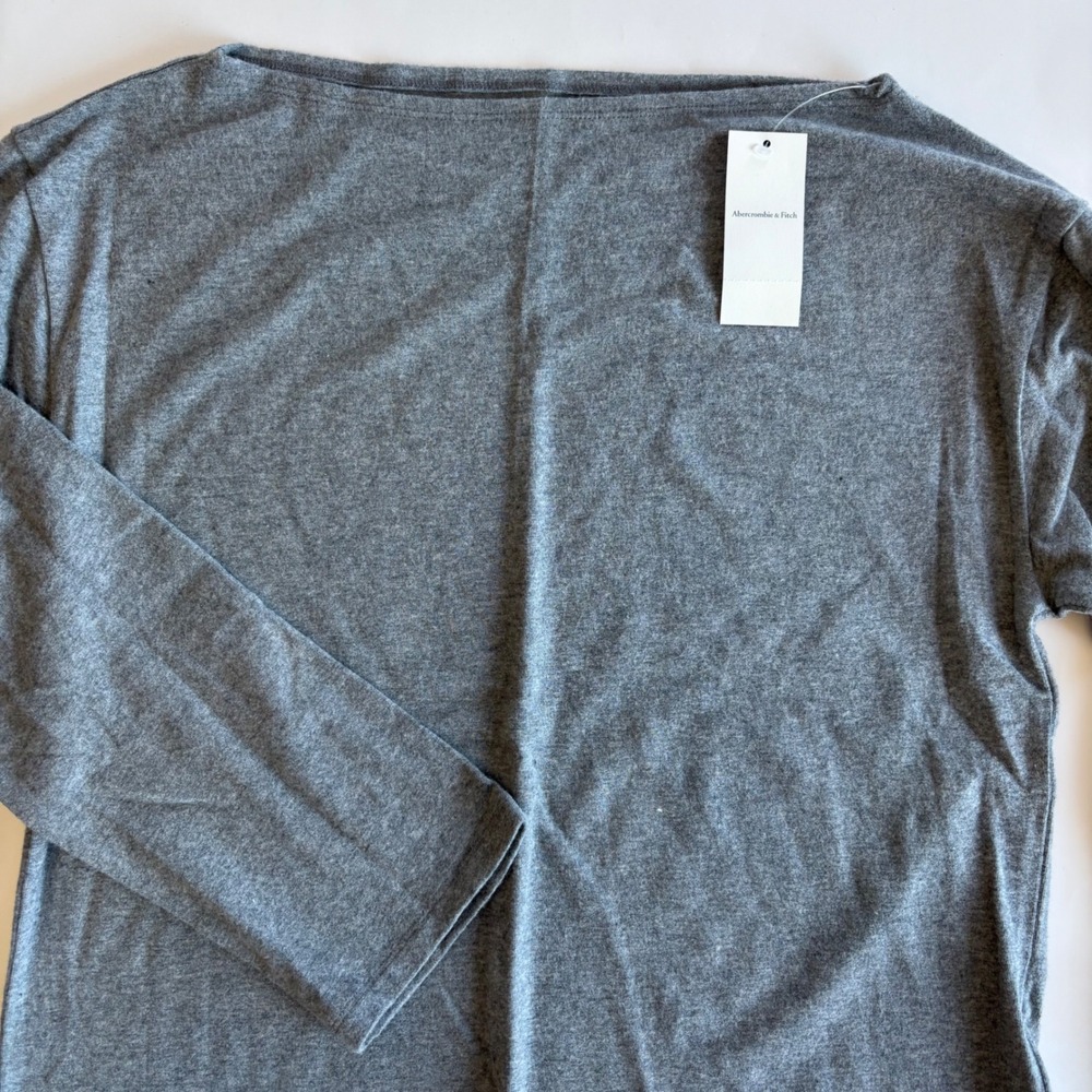 Abercrombie & Fitch A&F Essentials Boatneck Long Sleeve Top Heather Grey Med NEW